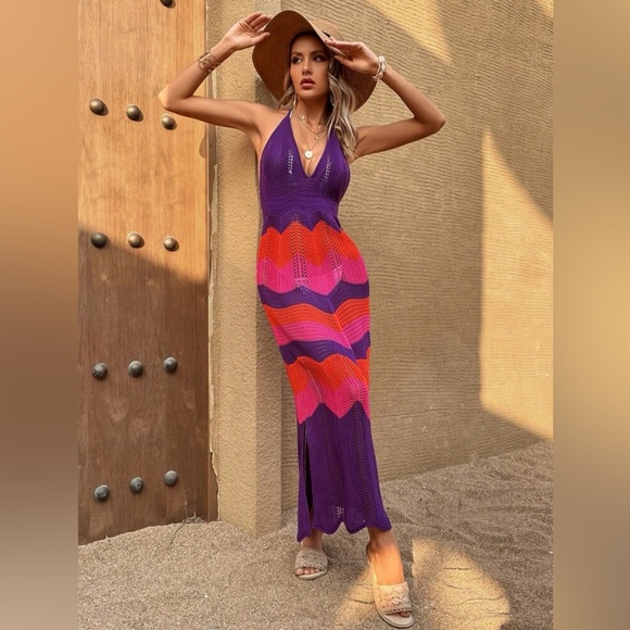 Knit Hallow Halter Neck Cover Up - Picture 5 of 6